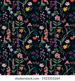 Seamless decorative pattern with flowers and butterflies