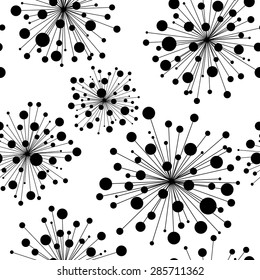 Seamless decorative pattern with flowers. Hand-drawn black and white template texture, doodles. Seamless flower pattern.