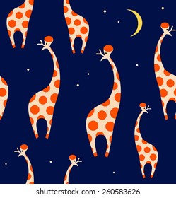 Seamless decorative pattern with funny giraffes. Cute colorful texture