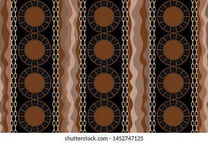 Seamless decorative pattern of golden motif with chains on black  background.EPS10 Illustration