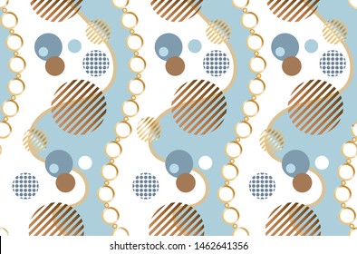 Seamless decorative pattern of golden  motif with chains on white and blue background.EPS10 Illustration