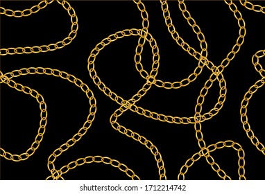 Seamless decorative pattern of golden motif with chains on black background.EPS10 Illustration.