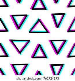 Seamless decorative pattern with hand drawn geometry shapes. Simple illustration with 3d stereoscopic effect