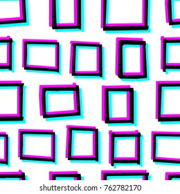 Seamless decorative pattern with hand drawn geometry shapes. Simple illustration with 3d stereoscopic effect