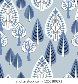 
Nahtloses dekoratives Muster mit dem Bild eines Winterwaldes für Ihre Projekte