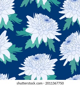 Patrón de decoración incomparable con crisantemo azul claro. Crown daisy repetido fondo. Vector 