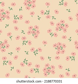 Seamless decorative pattern with little flowers. Print for textile, wallpaper, covers, surface. For fashion fabric. Modern style millefleurs.