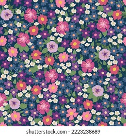 Seamless decorative pattern with little flowers. Print for textile, wallpaper, covers, surface. For fashion fabric. Modern style millefleurs.