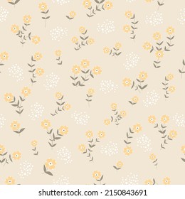 Seamless decorative pattern with little yellow flowers. Print for textile, wallpaper, covers, surface. For fashion fabric.