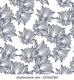 Seamless Decorative Pattern with Lotus. Vector Illustration.