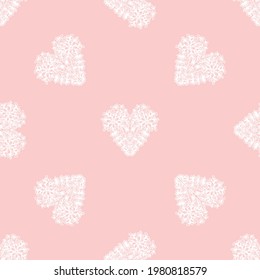 Seamless decorative pattern in minimalists style with lace hearts. Abstract Valentine's day background. Modern texture graphic design. 