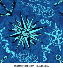 Seamless decorative pattern with nautical elements
