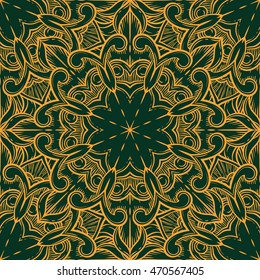 Seamless decorative pattern. Ornament with mosaic elements. Vintage floral styling to design cards, corporate identity, textiles. Kaleidoscope. Graphics.