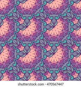 Seamless decorative pattern. Ornament with mosaic elements. Vintage floral styling to design cards, corporate identity, textiles. Kaleidoscope. Graphics.