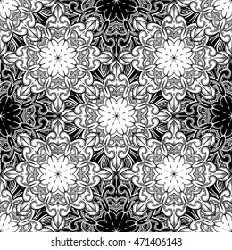 Seamless decorative pattern. Ornament with mosaic elements. Vintage floral styling to design cards, corporate identity, textiles. Kaleidoscope. Graphics.