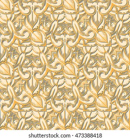 Seamless decorative pattern. Ornament with mosaic elements. Vintage floral styling to design cards, corporate identity, textiles. Kaleidoscope. Graphics.