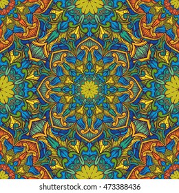 Seamless decorative pattern. Ornament with mosaic elements. Vintage floral styling to design cards, corporate identity, textiles. Kaleidoscope. Graphics.