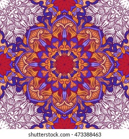 Seamless decorative pattern. Ornament with mosaic elements. Vintage floral styling to design cards, corporate identity, textiles. Kaleidoscope. Graphics.