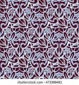 Seamless decorative pattern. Ornament with mosaic elements. Vintage floral styling to design cards, corporate identity, textiles. Kaleidoscope. Graphics.