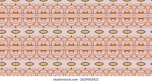 Seamless decorative pattern in pastel pink tones with organic shapes and symmetrical motifs.