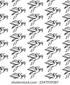 Seamless decorative pattern with Pegasus, winged horse.