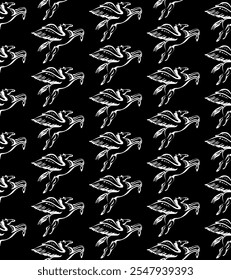 Seamless decorative pattern with Pegasus, winged horse.