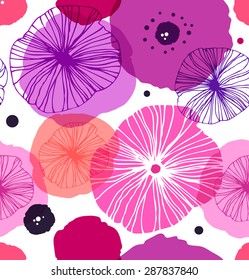 Seamless decorative pattern with poppies. Vector stylish poppy. Rose floral background