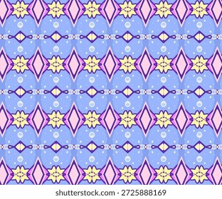 Modelo decorativo inconsútil con los ornamentos geométricos púrpuras y amarillos, fondo abstracto ideal para el Fondo de pantalla, el diseño textil, el papel de embalaje, y el arte digital.