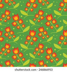 seamless decorative pattern with red bells on green meadow