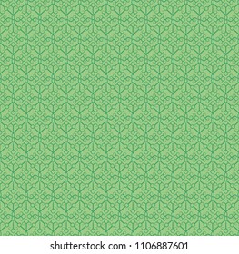 seamless decorative pattern with repeated botanical decorations inspired from Japanese art in two shades of green