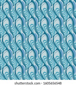 seamless decorative pattern with repeated fantasy shapes in blue shades