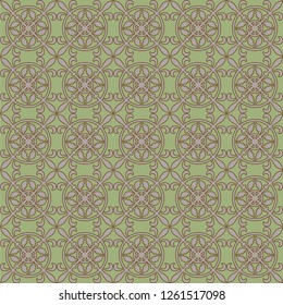 seamless decorative pattern with repeated ornaments on a green fond