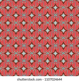 seamless decorative pattern with repeated stylised flowers in a Japanese style