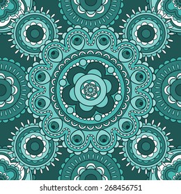 Seamless decorative pattern with round oriental blue ornament