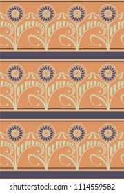 seamless decorative pattern with rows of dandelions in orange and purple