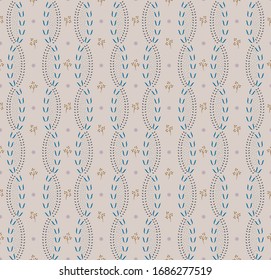 Seamless decorative pattern with stripes of floral ornaments in pale pastel colors. French vintage textile pattern.