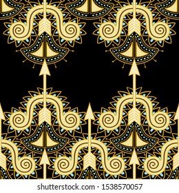 Seamless decorative pattern with stylized bows and arrows. Hand drawn tribal background. Vector ornamental texture