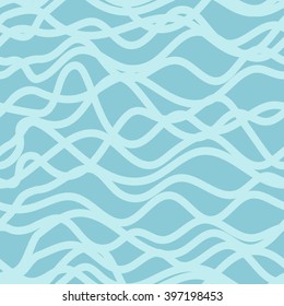 Seamless decorative pattern. Trendy hipster texture. Endless stylish backdrop. White wavy lines on blue background. Cloth design, wallpaper, wrapping