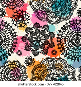 Seamless decorative pattern. Vintage. Napkins crocheted. Freehand drawing