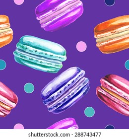 Seamless decorative pattern with watercolor macarons