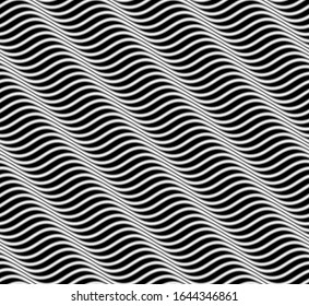 Seamless decorative pattern of wavy metallic wires on black background. Vector repeating geometric illustration.