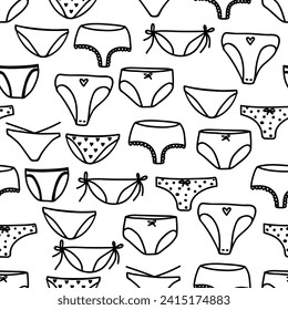 Patrón decorativo sin inconfundibles con bragas de mujeres en estilo doodle. Imprimir para textil, papel pintado, cubiertas, superficie. Estilización retro. Para tela de moda.