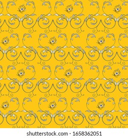 Seamless decorative pattern in yellow tones. The Damascus pattern.