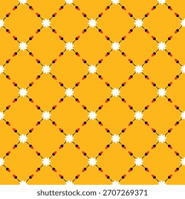 Seamless decorative patterns, intricate lines and floral motifs, classic black, yellow and red damask designs create a luxurious vintage backdrop. This strikingly contrasting monochrome fabric is perf