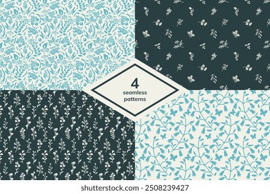 Seamless decorative plants patterns set