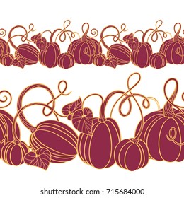 Seamless decorative pumpkin border in two scales