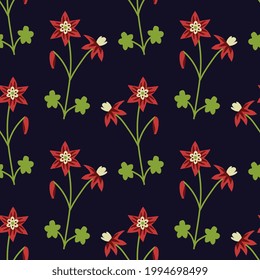 Seamless decorative red columbine pattern