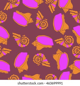  Seamless decorative sea pattern,  spirals,  spots,shells, doodles,hole . Hand drawn.