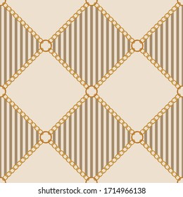 Seamless decorative striped pattern of golden motif with chains on beige background.EPS10 Illustration.