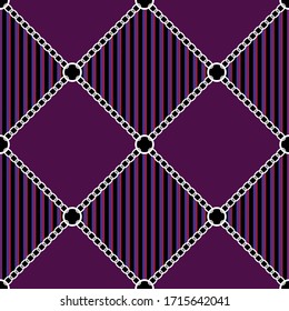 Seamless decorative striped pattern of golden motif with chains on purple background. EPS10 Illustration.